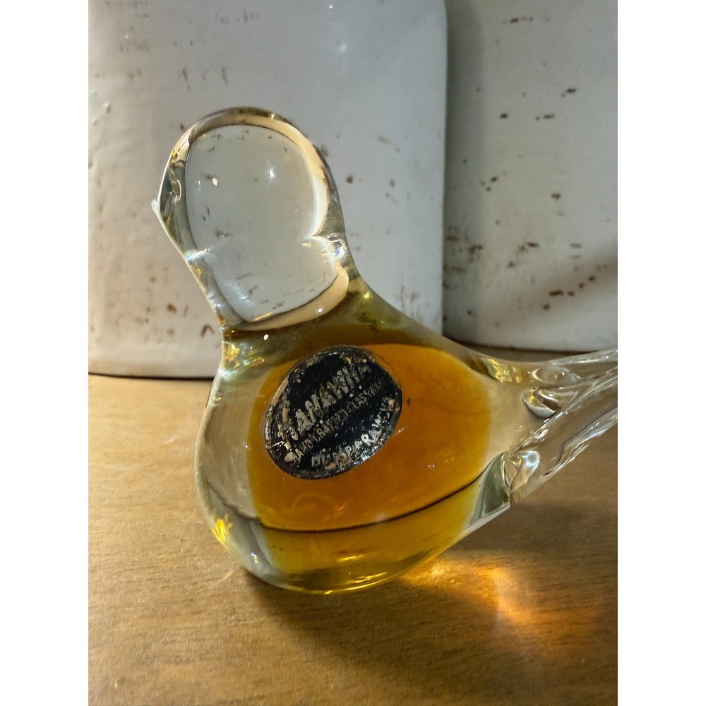 Vintage Glass Bird Amber Clear Art‎ Glass Figurine Paperweight